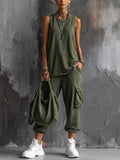 conjunto de lino con top tirantes y pantalón ancho. Begur