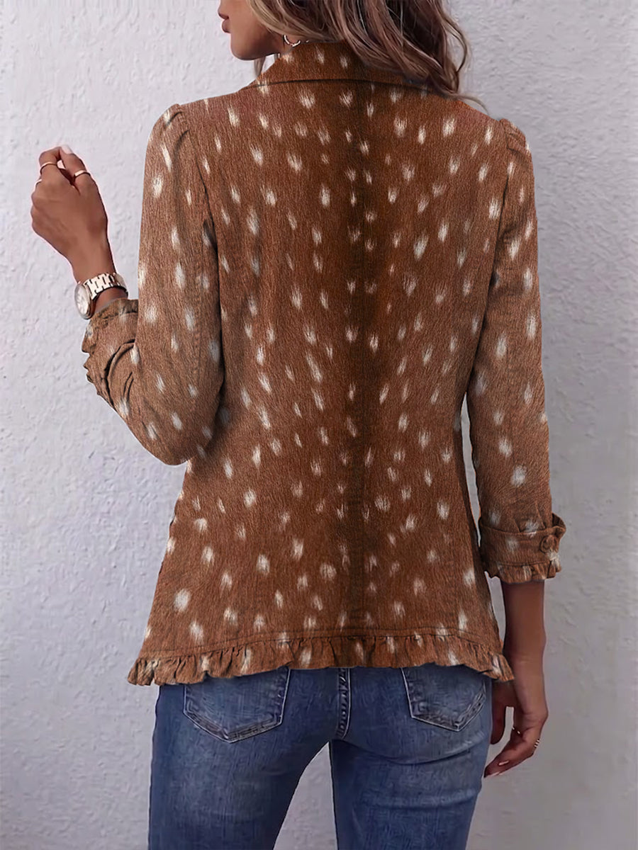 chaqueta de lino con volantes y estampado animal. Nolinda