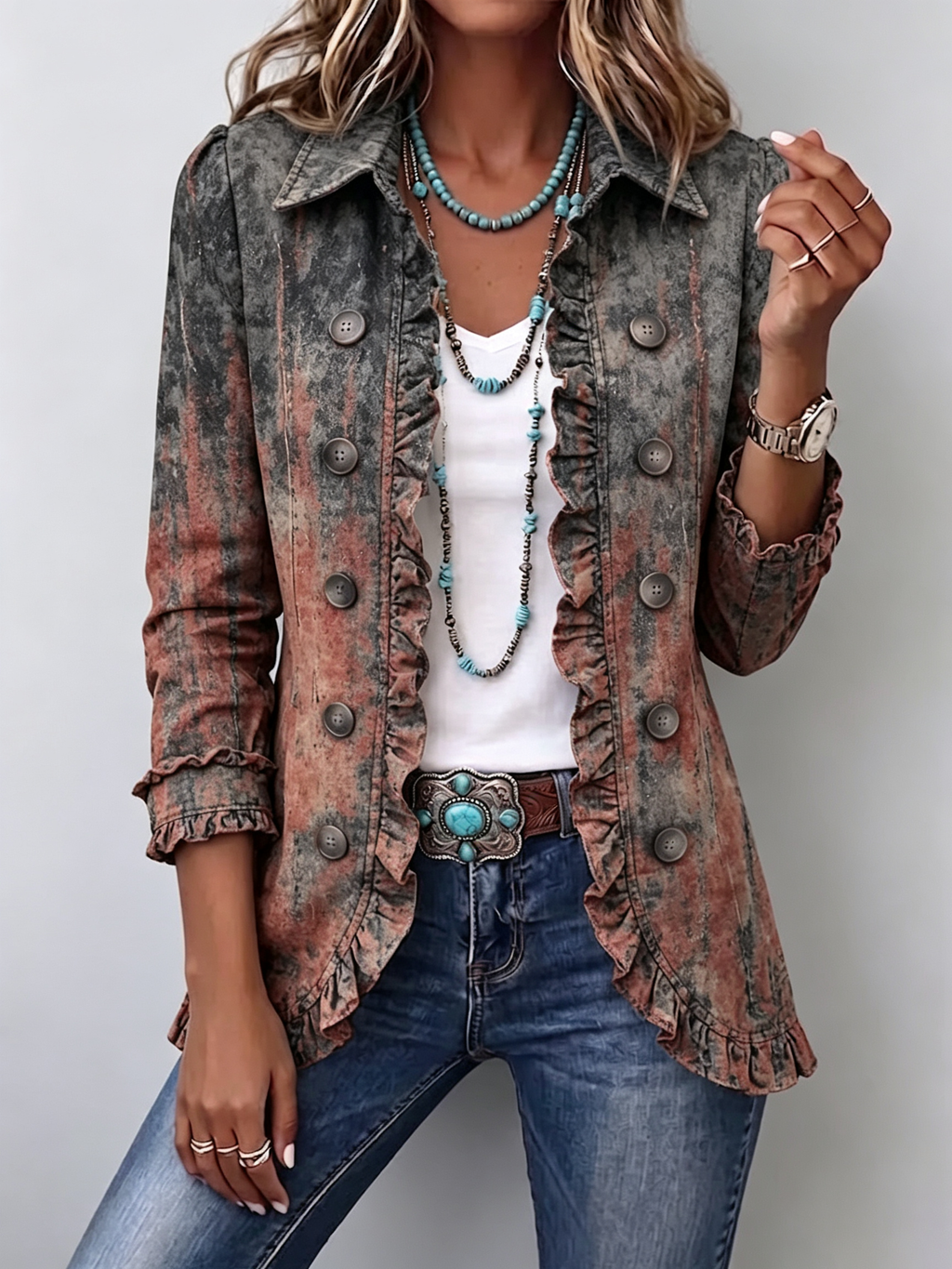 chaqueta de camisa con volantes y estampado degradado. Vejer
