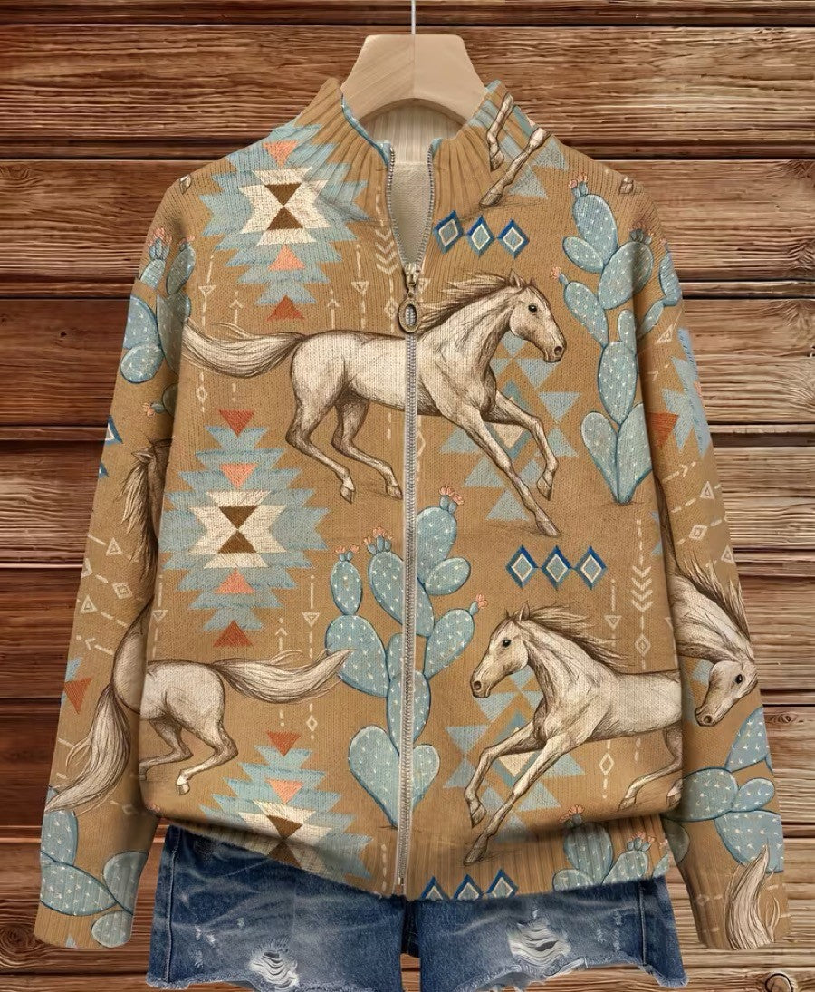 cardigan con cremallera y estampado de cactus. Perpetua