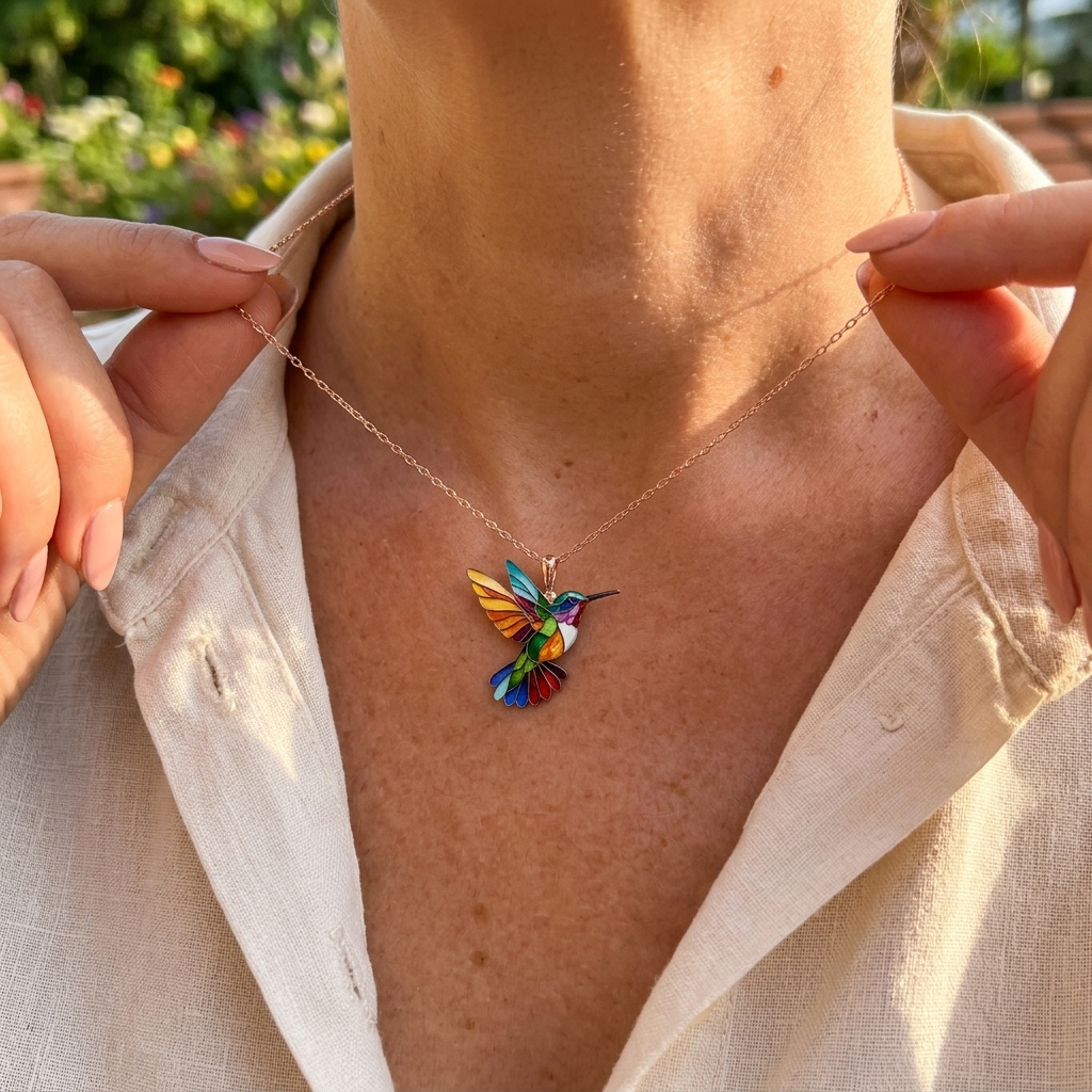 collar con colgante colibrí multicolor. Begur