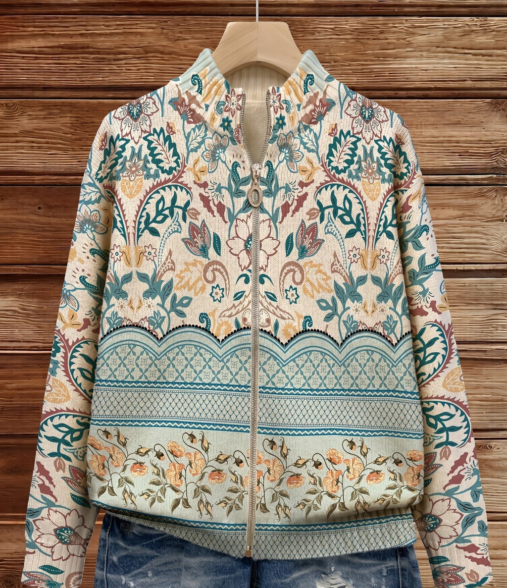 cardigan botánico con cremallera y cuello coreano. Begur