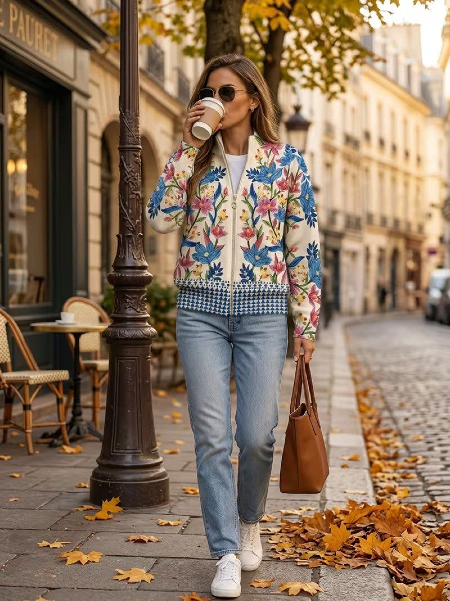 cardigan con cremallera y estampado floral. Tabitha