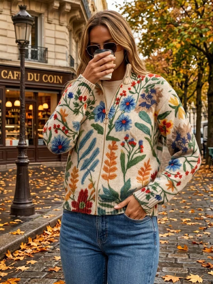 cardigan con cremallera y estampado floral. Tabitha