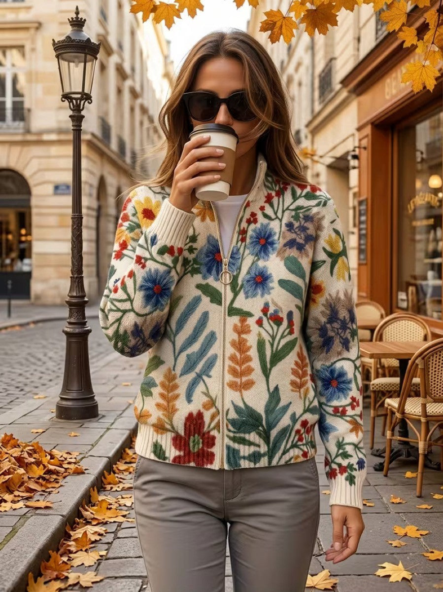 cardigan con cremallera y estampado floral. Tabitha