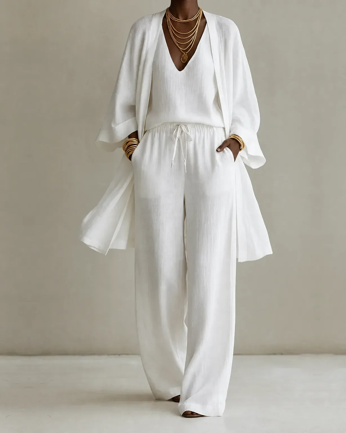 set 3 piezas efecto lino con gilet. Tanisha